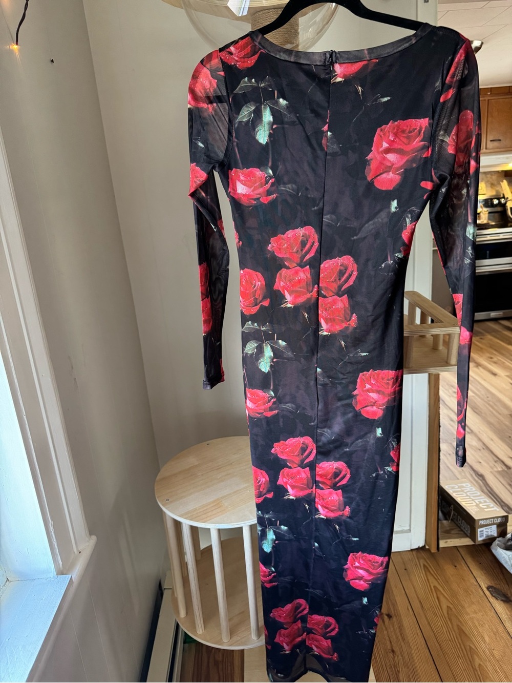Dressed in Lala Red Rose Print Long Sleeve Black Maxi Dress - Picture 3 of 3